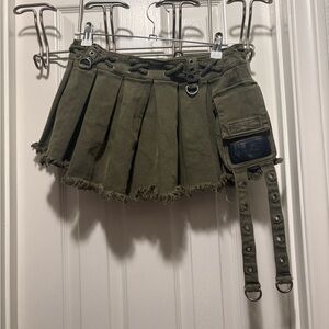 Olive Green Mini Skirt with Utility Pocket